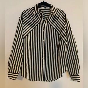 Express striped boyfriend long sleeved blouse